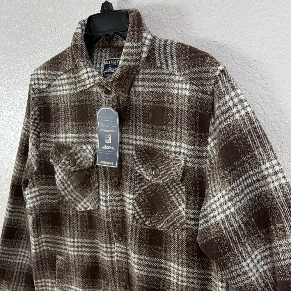 Distortion,Size L,Brown Plaid Men's Shirt Jacket